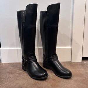 New GBG Women’s Size 7.5 Wide Calf Black Leather Boot Riding Moto Zip